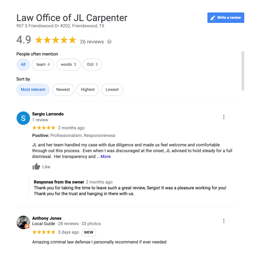Law firms need positive reviews to maintain online reputation
