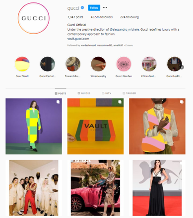 Gucci’s Instagram feed