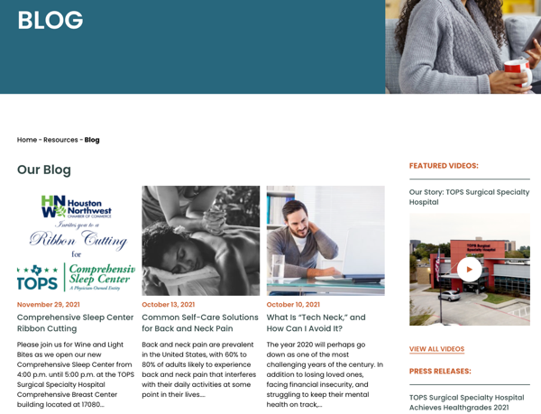 Hospital blog content