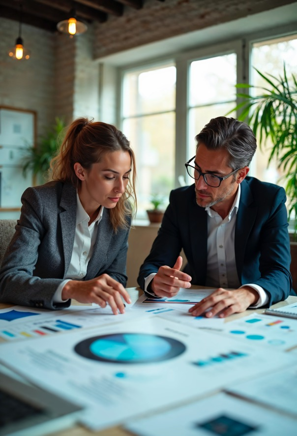 An agency rep with a client in a conference room showing her the results of SEO