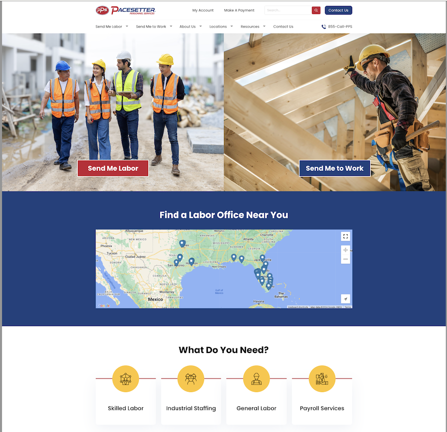 Pacesetter Personnel Services' Home page.