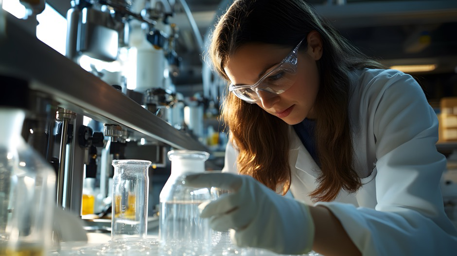 A woman in a lab testing chemicals similarly to how marketers should test a Google Ads campaign